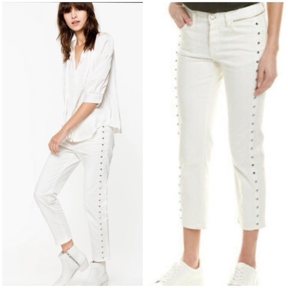 Zadig &Voltaire Elios Spike White Denim Boyfriend Jeans Size 25